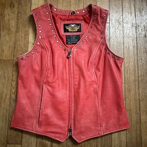 Harley Davidson Leather Vest Women's Small Studded Biker Red Motorcycle